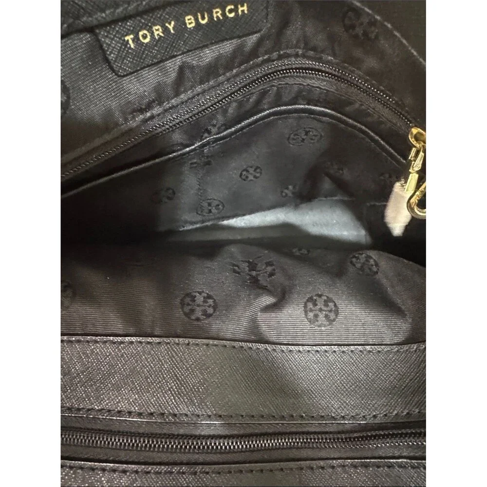Tory Burch York Buckle Tote Black Saffiano Leather Gold Hardware Medium Classic